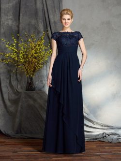 Bateau Kurze Ärmeln Normale Taille Chiffon Bodenlanges Brautmutterkleid – MeKleid.de