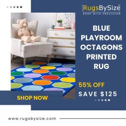 Blue Playroom Octagons Printed rug – Geometric Rectangle 5′ x 7′ 5″