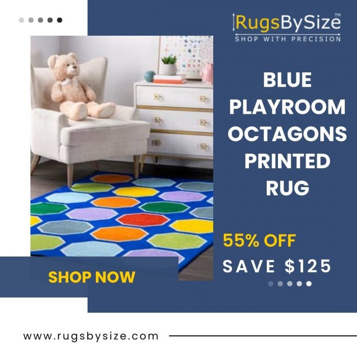 Blue Playroom Octagons Printed rug – Geometric Rectangle 5′ x 7′ 5″