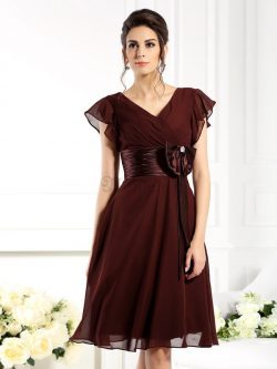 Chiffon Prinzessin Kurze Ärmeln Reißverschluss Brautmutterkleid mit Empire Taille – MeKleid.de