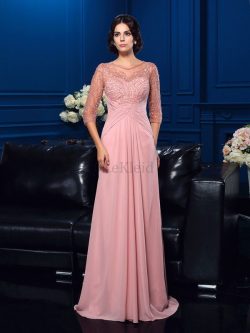 Chiffon Sweep train A-Line Dreiviertel Länge Ärmeln Prinzessin Brautmutterkleid – MeKleid.de