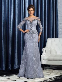 Empire Taille Bateau Reißverschluss Bodenlanges Brautmutterkleid mit Bordüre – MeKleid.de