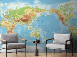 Pacific View Detailed World Map Wallpaper Murals