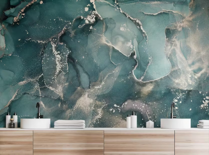 Teal Colored Marble Wallpaper Mural