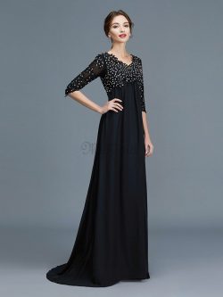 Prinzessin Ärmelloses Chiffon Halbe Ärmeln Bodenlanges Brautmutterkleid – MeKleid.de