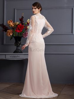 Quadrat Ausschnitt Enges Chiffon Anständiges Bodenlanges Brautmutterkleid – MeKleid.de