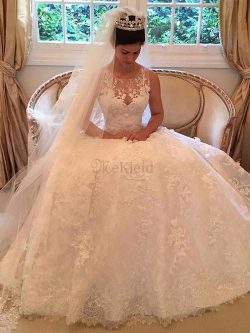 Ärmellos A-Line Prinzessin Normale Taille Brautkleid mit Applikation – MeKleid.de