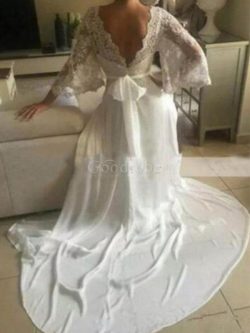 Robe de mariée angélique a-ligne ceinture avec ruban naturel – GoodRobe