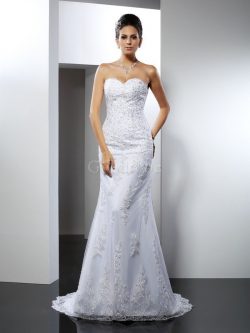 Robe de mariée avec lacets avec sans manches en satin de col en cœur de traîne moyenne – G ...