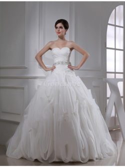 Robe de mariée cordon de mode de bal en organza de col en cœur de traîne moyenne – GoodRobe