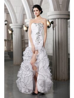 Robe de mariée en organza avec zip avec perle de tour de ceinture empire de bustier – GoodRobe