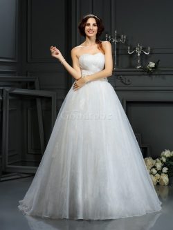 Robe de mariée longue appliques de princesse de col en cœur en organza – GoodRobe