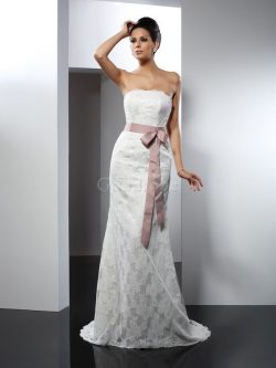 Robe de mariée longue cordon manche nulle de tour de ceinture en haute de bustier – GoodRobe