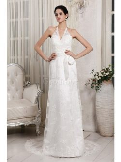 Robe de mariée longue de fourreau avec décoration dentelle v encolure fermeutre eclair – G ...