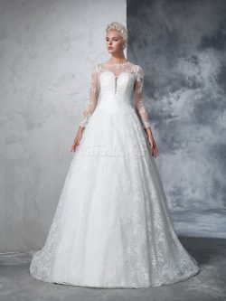 Robe de mariée longue de traîne moyenne avec manche longue de tour de ceinture empire – Go ...