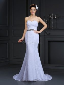 Robe de mariée longue fermeutre eclair de sirène de col en cœur manche nulle – GoodRobe