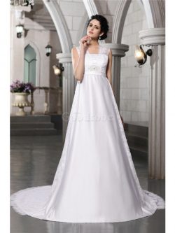 Robe de mariée longue ligne a avec décoration dentelle de princesse de traîne longue – Goo ...