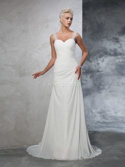 Robe de mariée longue ruché avec sans manches de traîne moyenne de sirène – GoodRobe