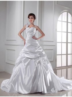 Robe de mariée plissé longue ligne a avec sans manches cordon – GoodRobe