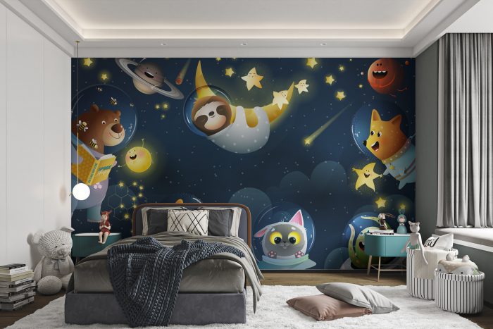 Space Fantasy Animals and Stars Wallpaper