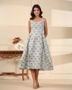 Buy Stylish Sea Green Handblock Printed Cotton Dress – Baisa Crafts