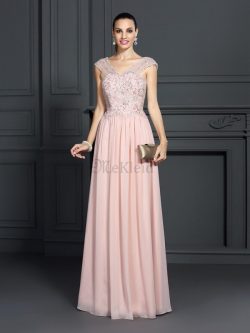 Spaghetti Träger Ärmelloses A-Linie Chiffon Ballkleid mit Applike – MeKleid.de