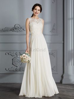 A-Linie Prinzessin Normale Taille Bodenlanges Brautkleid mit Schaufel Ausschnitt – MeKleid.de