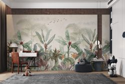 Vintage Tropical Botanical Leaf Mural