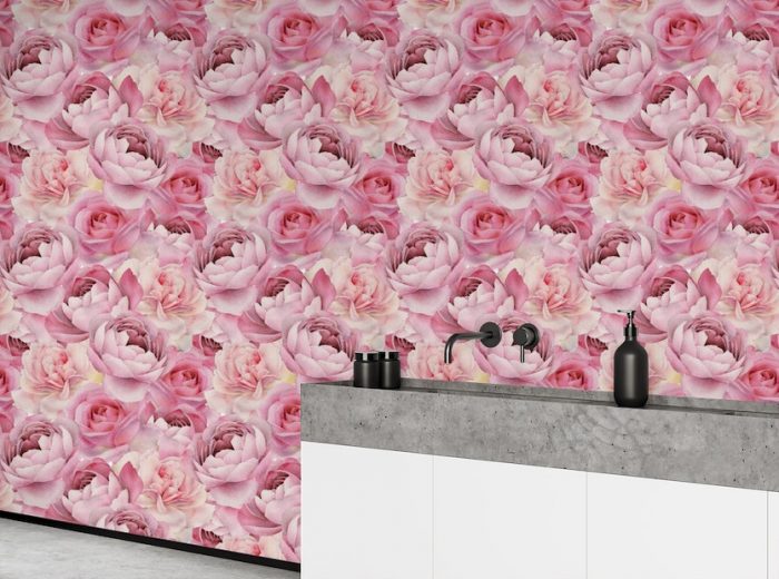 Pink Watercolor Rose Patterns Wallpaper