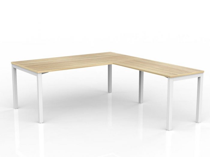 OL Axis Desk with Return – Oak Top with White Frame