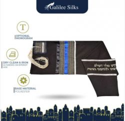 Bar Mitzvah Tallit ,Black Tallit with Blue and White Stripes