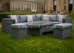 Buxton Rattan Garden Rising Corner Dining Set with Fire Pit
