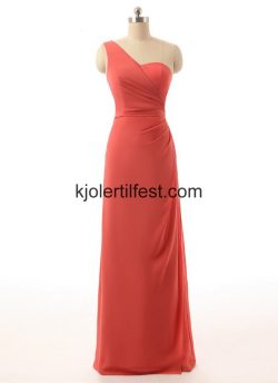 A-Linje En-Skulder Lange Rød Chiffon Ballkjoler – Kjolertilfest.com