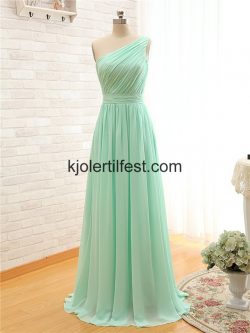 A-Linje En-Skulder Mint Chiffon Ballkjoler – Kjolertilfest.com