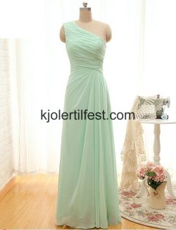 A-Linje En-Skulder Mint Gulvlengde-Chiffon Ballkjoler – Kjolertilfest.com