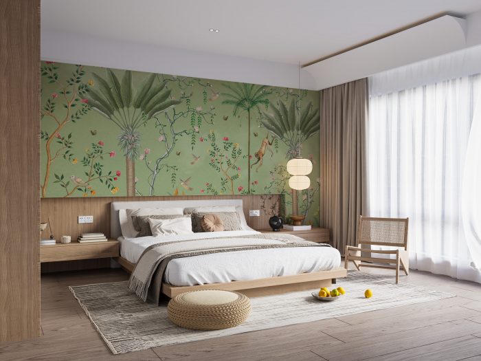 Green Tropical Chinoiserie Wallpaper