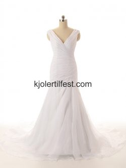 Havfrue/Trompet V-hals Hvit Organza Brudekjoler – Kjolertilfest.com