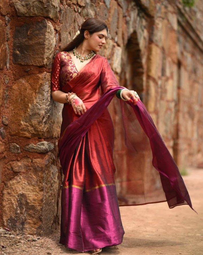 Elevate Your Saree Look with Copper Colour Blouse from Huts and Looms