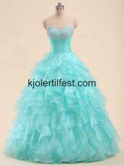 Blå Kjæreste Perler Lange Organza Quinceanera Kjoler