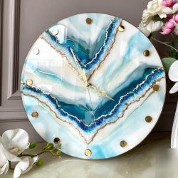 Shop Elegant Blue and Cream Luxury Resin Wall Clock for Home Decor