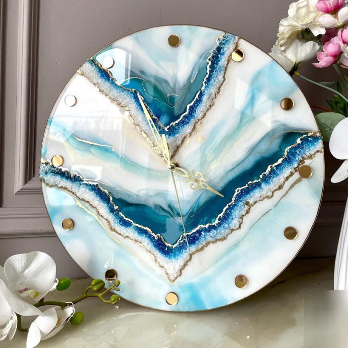 Shop Elegant Blue and Cream Luxury Resin Wall Clock for Home Decor