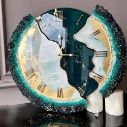 Shop Forest Green Feather Resin Clock for Elegant Home Decor