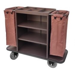 Dolphy Integrated Waste Bin Housekeeping Trolley Cart 140x50x121 cm – Brown Cleaning Service Tro ...