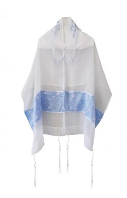 Sheer Blue Floral Decoration Tallit for women, Bat Mitzvah Tallit