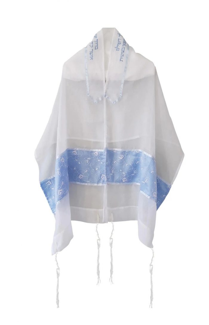 Sheer Blue Floral Decoration Tallit for women, Bat Mitzvah Tallit
