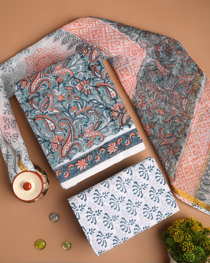 exclusive blue hand block print cotton suit with kota dupatta cfcotko-1755842683l4c8p