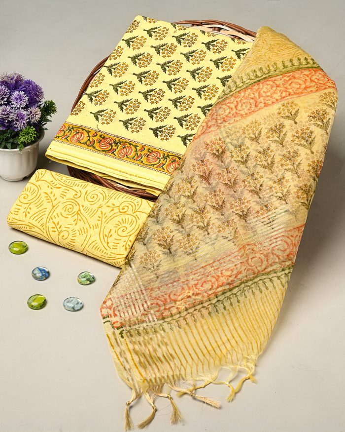 Shop Stylish Cotton Suit With Organza Dupatta for Women