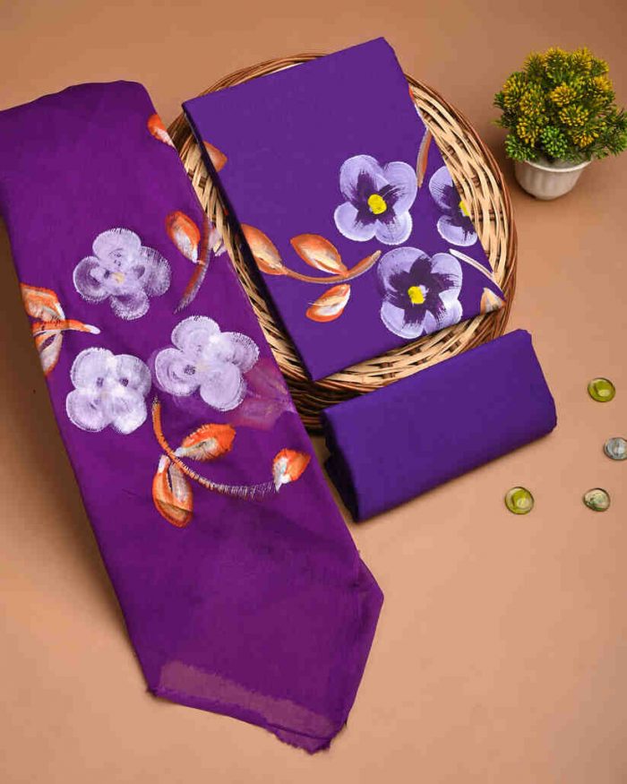Shop Premium Cotton Suit with Elegant Chiffon Dupatta Online