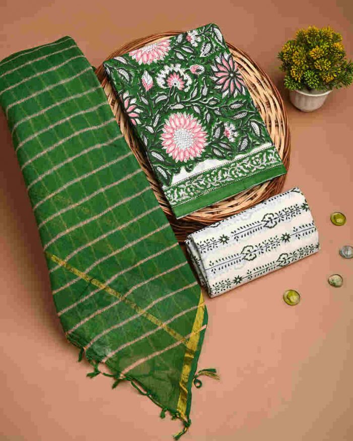 Shop Premium Pink Sanganeri Print Cotton Suit Online for Women