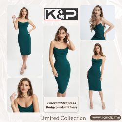 K&P Fashion Strapless Bodycon Midi Dress – Sleek & Elegant Curve-Hugging Style
